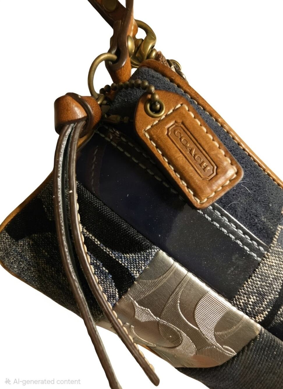 Vintage Y2K Coach Mixed Denim Leather Patchwork Wristlet